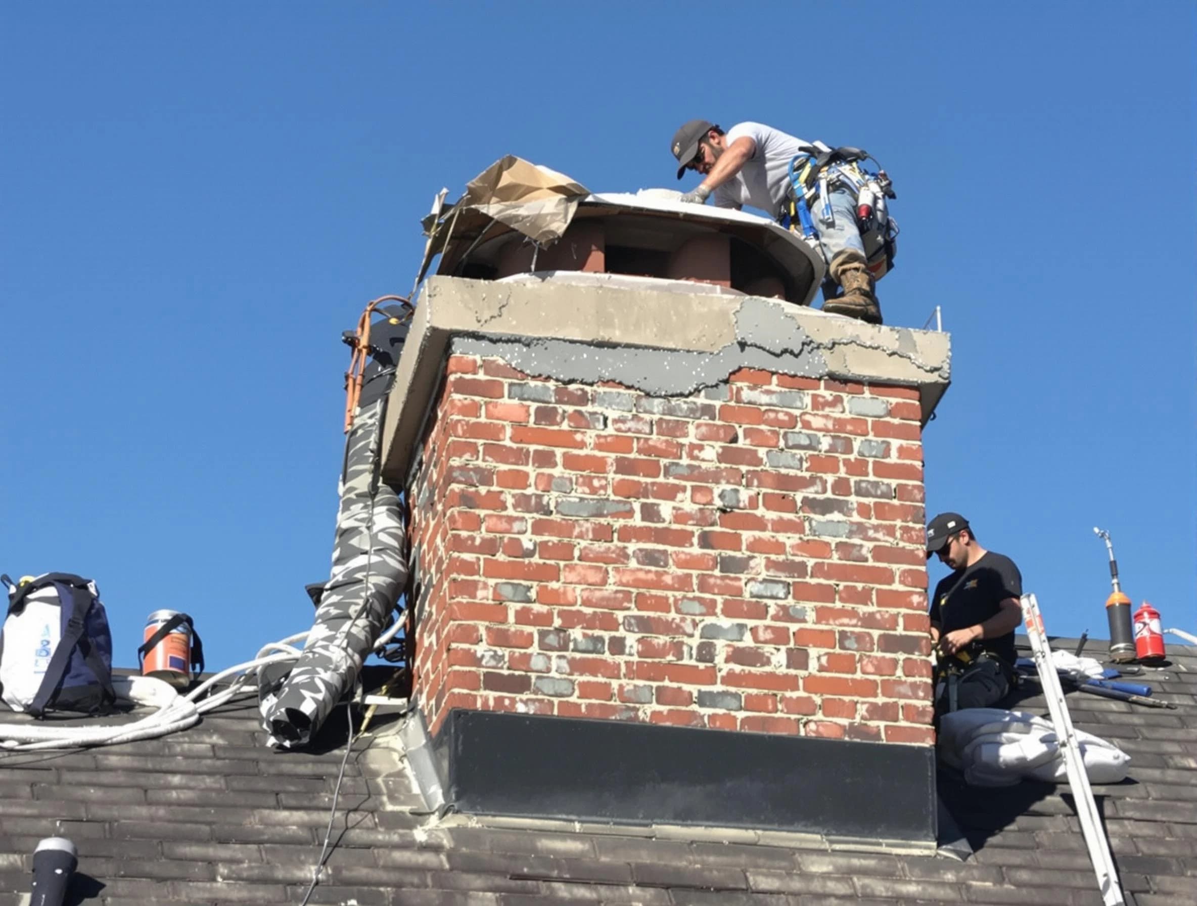 Guthrie Chimney Sweep installing a custom chimney crown in Guthrie, OK