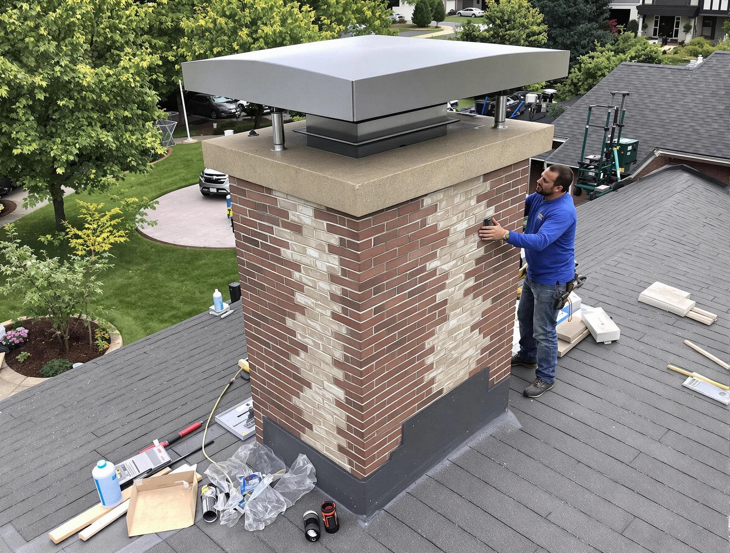 Guthrie Chimney Sweep team working on a custom chimney remodel in Guthrie, OK