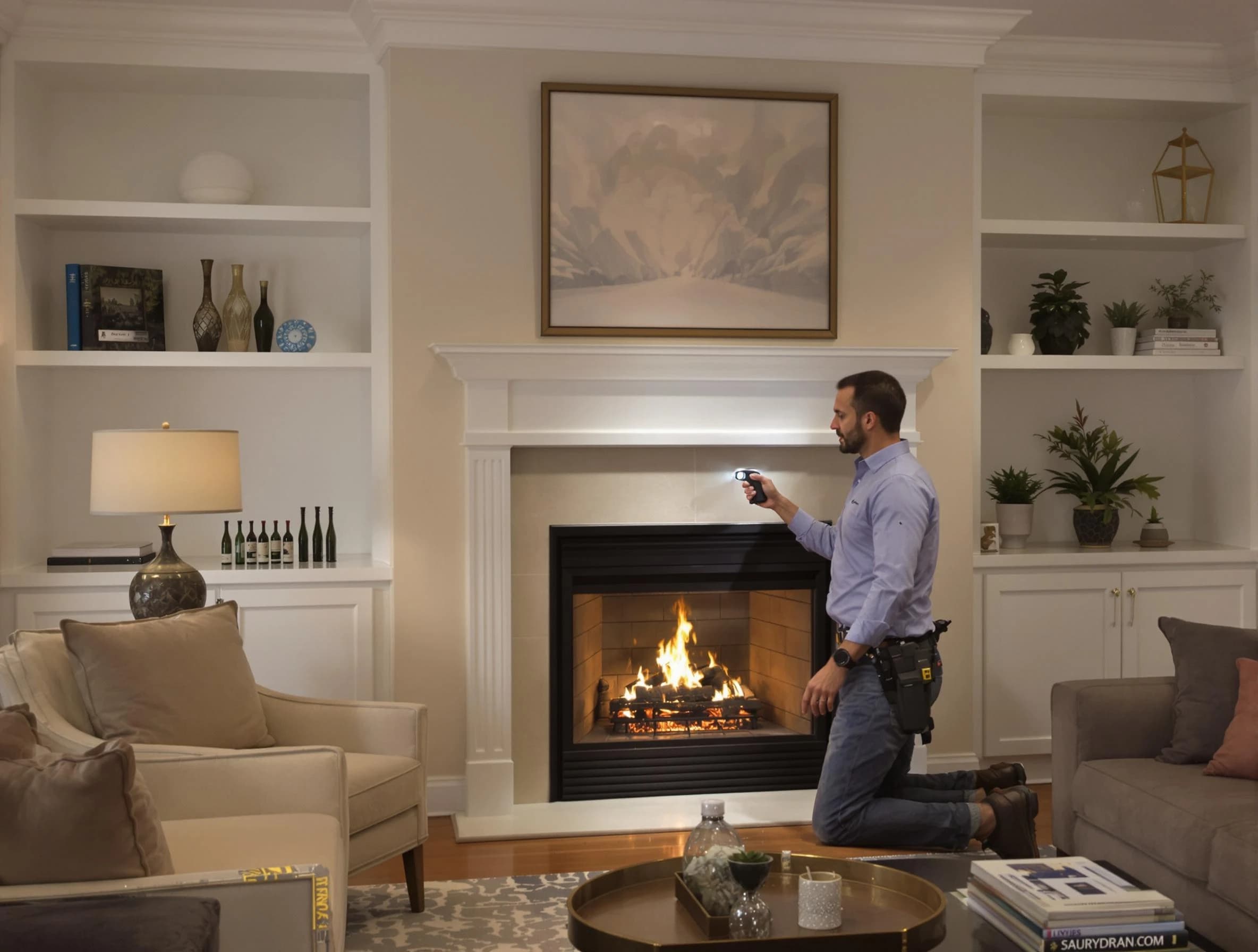 Guthrie Chimney Sweep conducting a fireplace safety inspection in Guthrie, OK