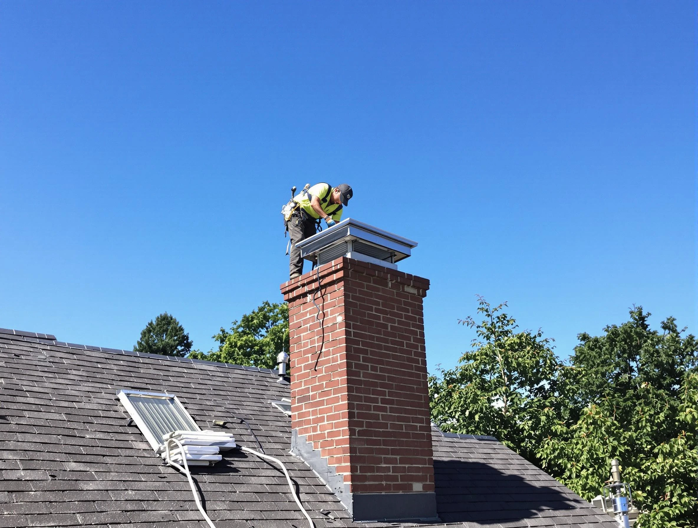 Guthrie Chimney Sweep technician measuring a chimney cap in Guthrie, OK